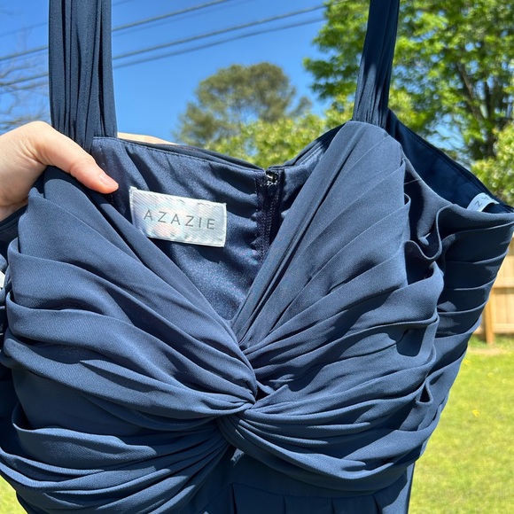 Azazie Dark Navy Chiffon Bridesmaid/Prom/Formal Dress Sleeveless Straps Size 16 - Picture 4 of 12